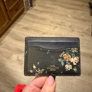 Coach Black Floral Key & Card Holder